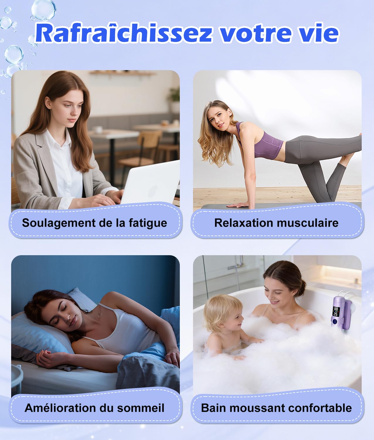 PAHTTO Jet spa pour baignoire, accessoire portable pour baignoire avec 5 vitesses réglables, mode jet de bain/bulle pour un spa à domicile et une détente optimale (violet)
