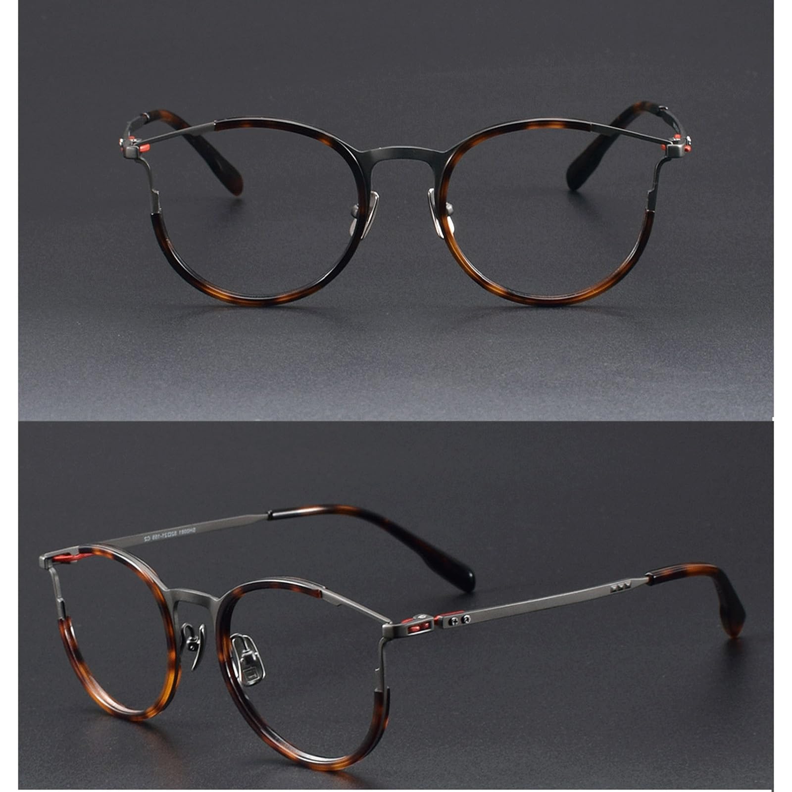 Montature for Occhiali in Acetato 147mm Occhiali da Vista Senza prescrizione Occhiali Rotondi for Computer Titanio Puro Comfort Leggero(C4 Gray)