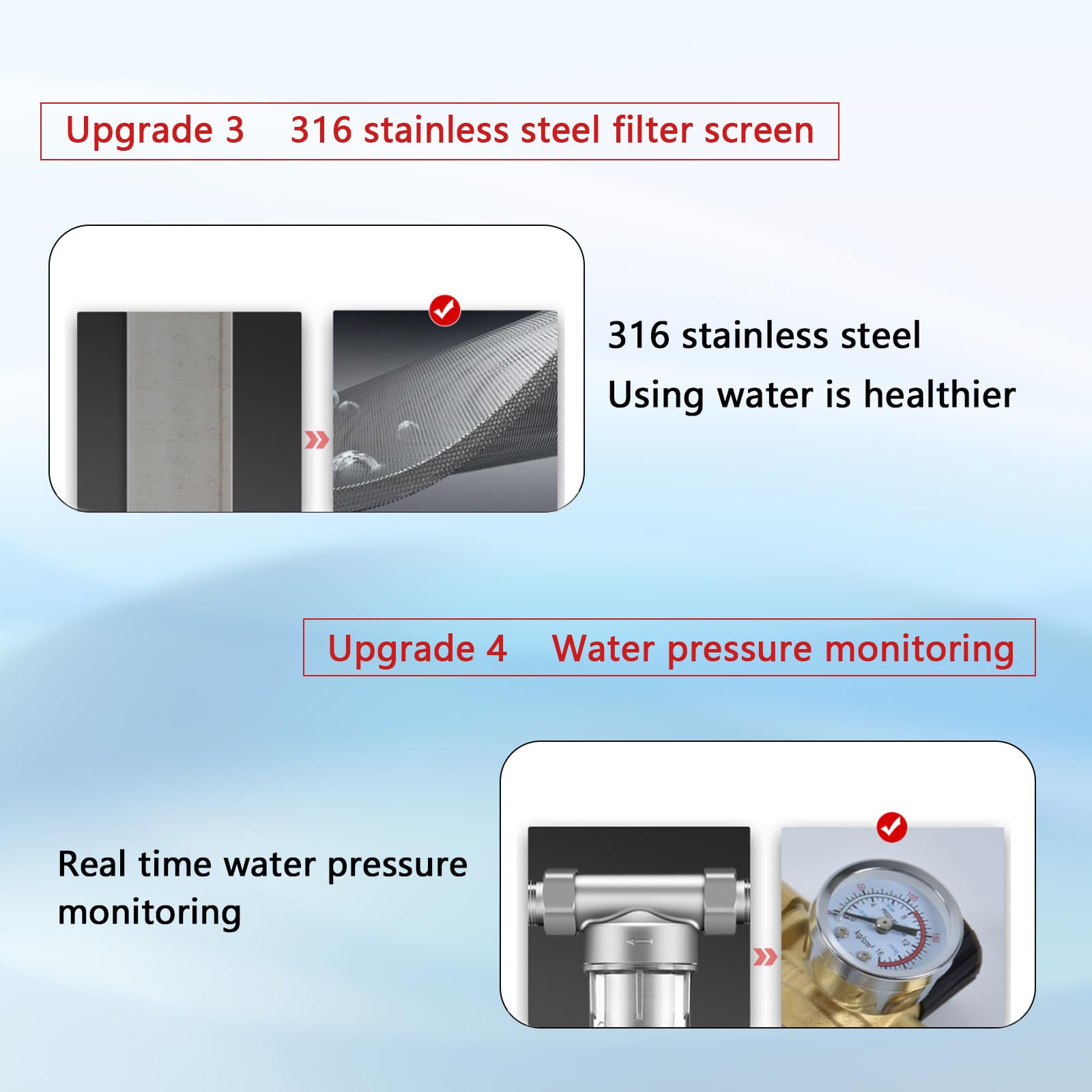 Rückspülfilter mit Druckminderer, Wasserfilter 1 Zoll Hausanschluss Wiederverwendbare Wasserfilter 1/2 Zoll Adapter Filteroberteil aus Messing Vorfilter Sedimentfilter Filterfeinheit 50 μm
