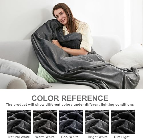 Miniatura 5 de Hansleep Manta de franela de forro polar, súper suave y esponjosa, manta de sofá acogedora para todas las estaciones (gris oscuro, manta de 50 x 65)