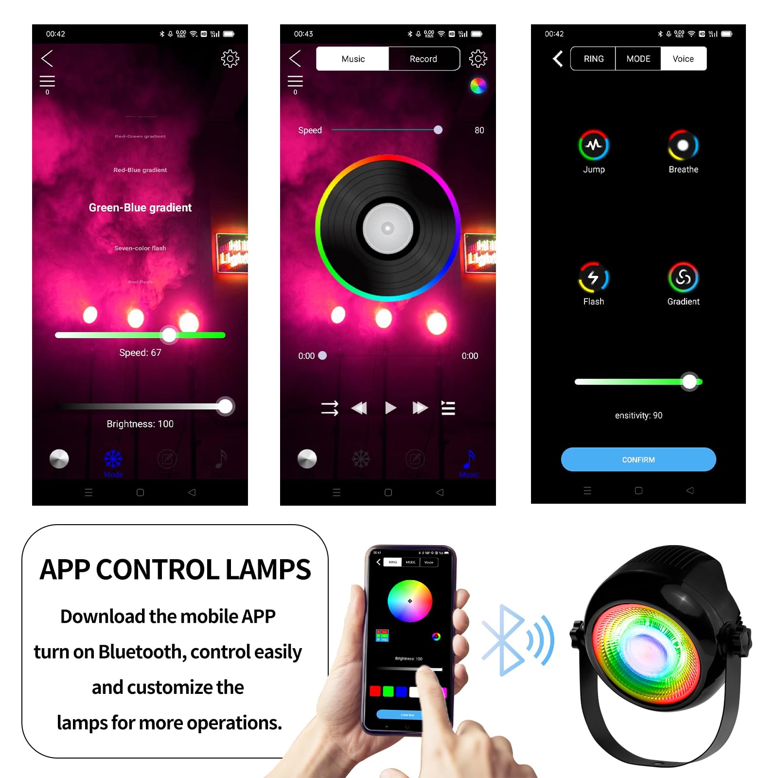 RNKWEN Stage Wash Light,Mini COB Par Can Light Bluetooth connectivity,Music Rhythm Snap Intelligent Voice-Controlled Ambient Light,for Home Decor,Relaxation,Party,Music,Gift,Night Light for Room Decor