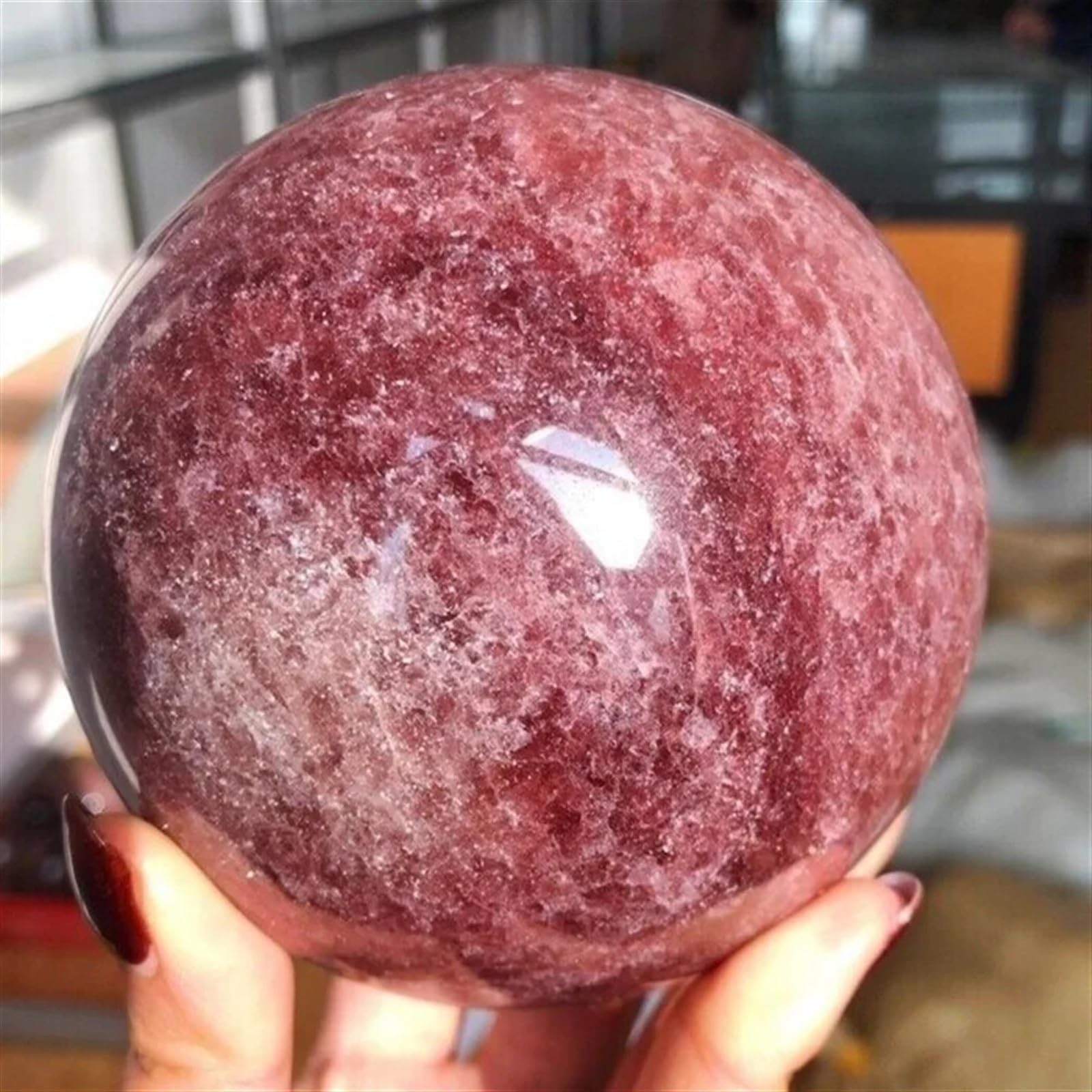 Quartz fraise en boule de haute qualité, pierre de décoration polie de 1,3kg
