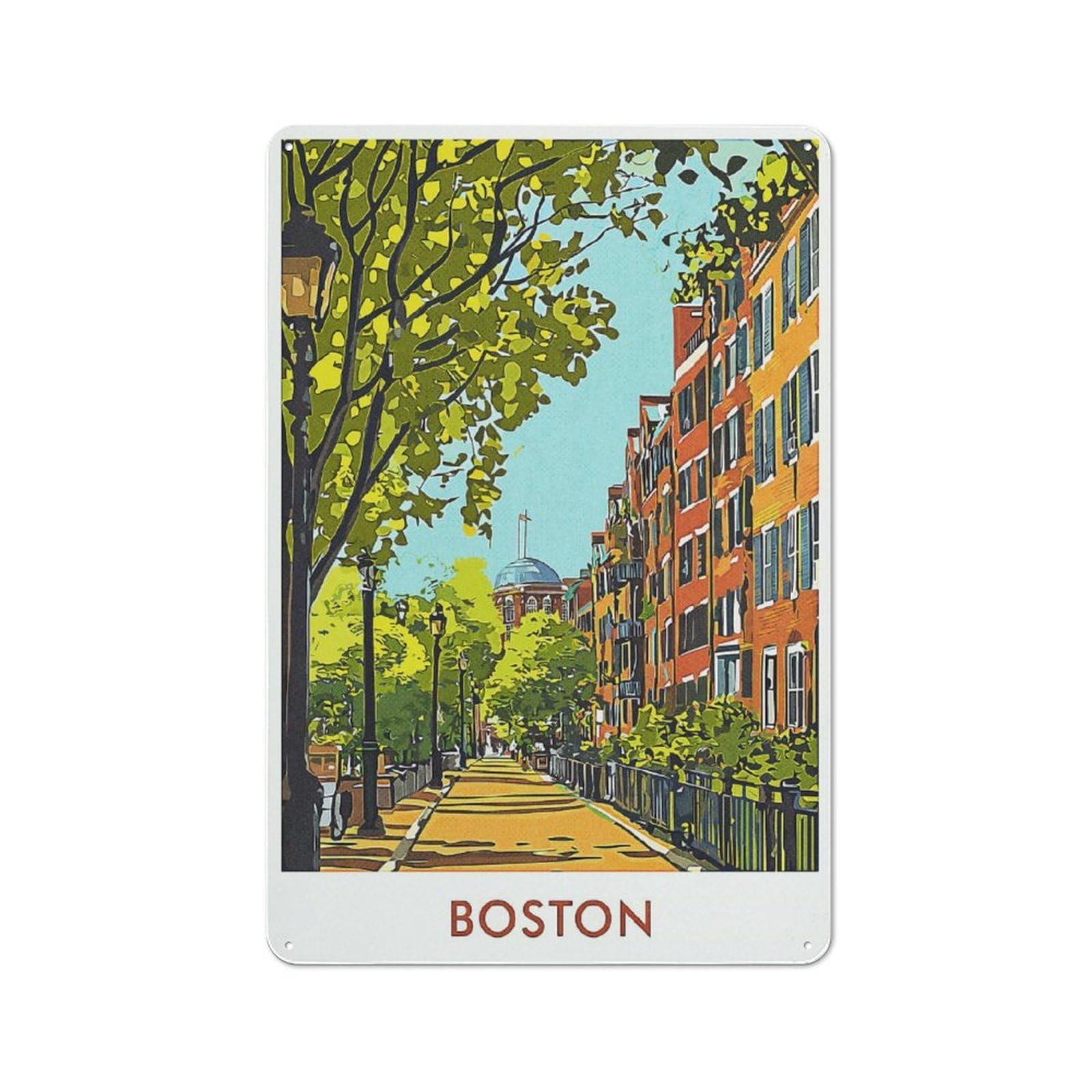 Junmoney Style-7 Boston Cityscape Tin Wall Sign 30X20cm, Loft Style Industrial Wall Decor For Loft, Studio, Office Or Creative Room