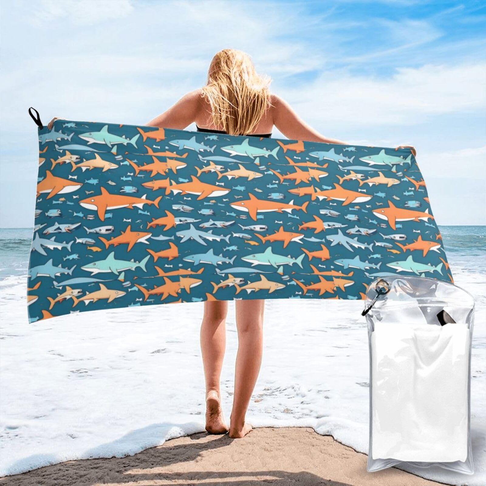 WYCZHY Selachimorph Print Beach Towel Soft Quick Dry For Spa Pool Gym Vacation Travelers Women Men Adults Sauna Gift