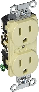 Hubbell BR15I Receptacle with Duplex Straight Blade, Common Ground, 15 amp, 125V, B/S, Ivory (Pack of 10)