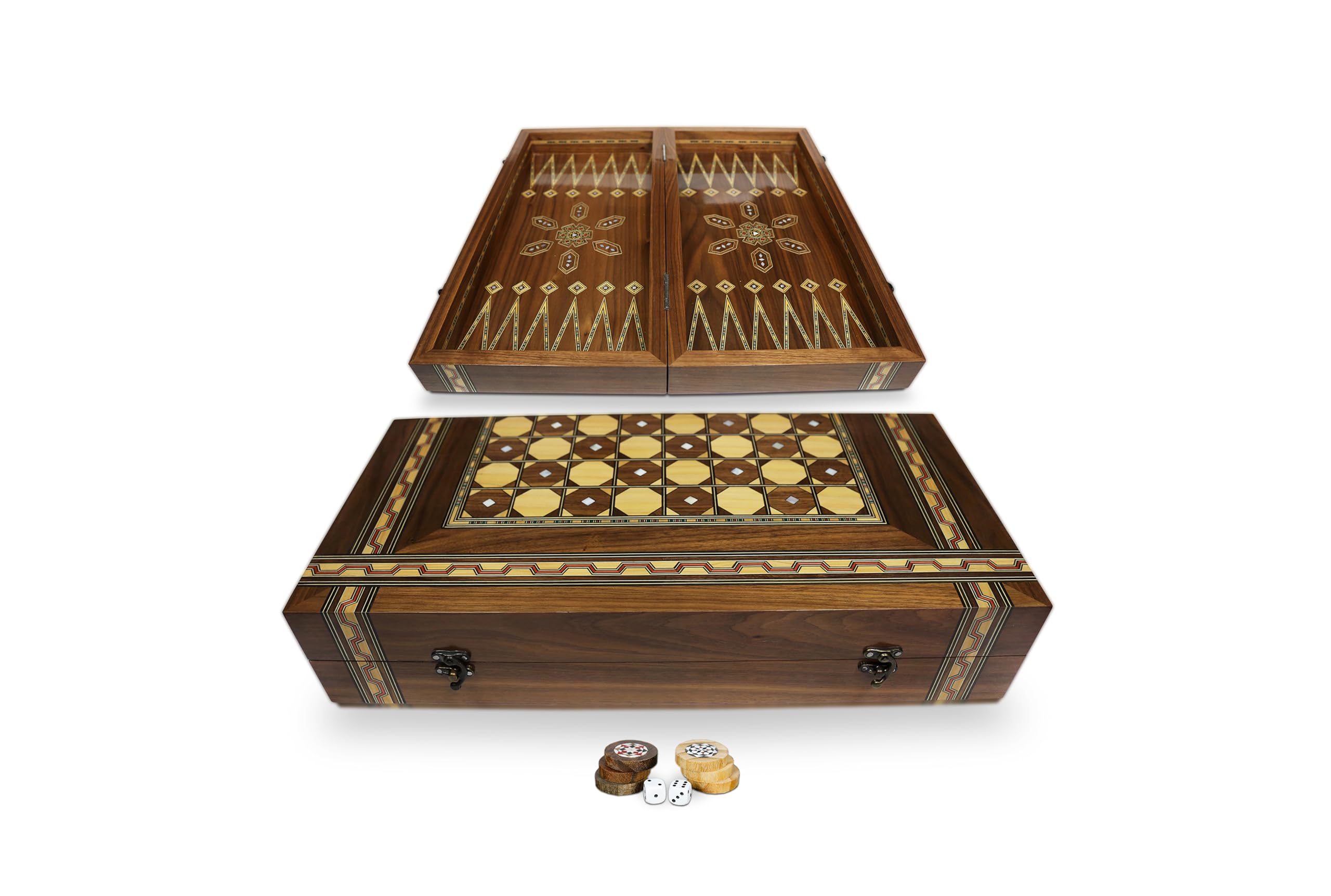 Tavola da backgammon in legno, 50 x 50 cm, gioco di scacchi/DAMA BC 595 con 30 pietre in legno