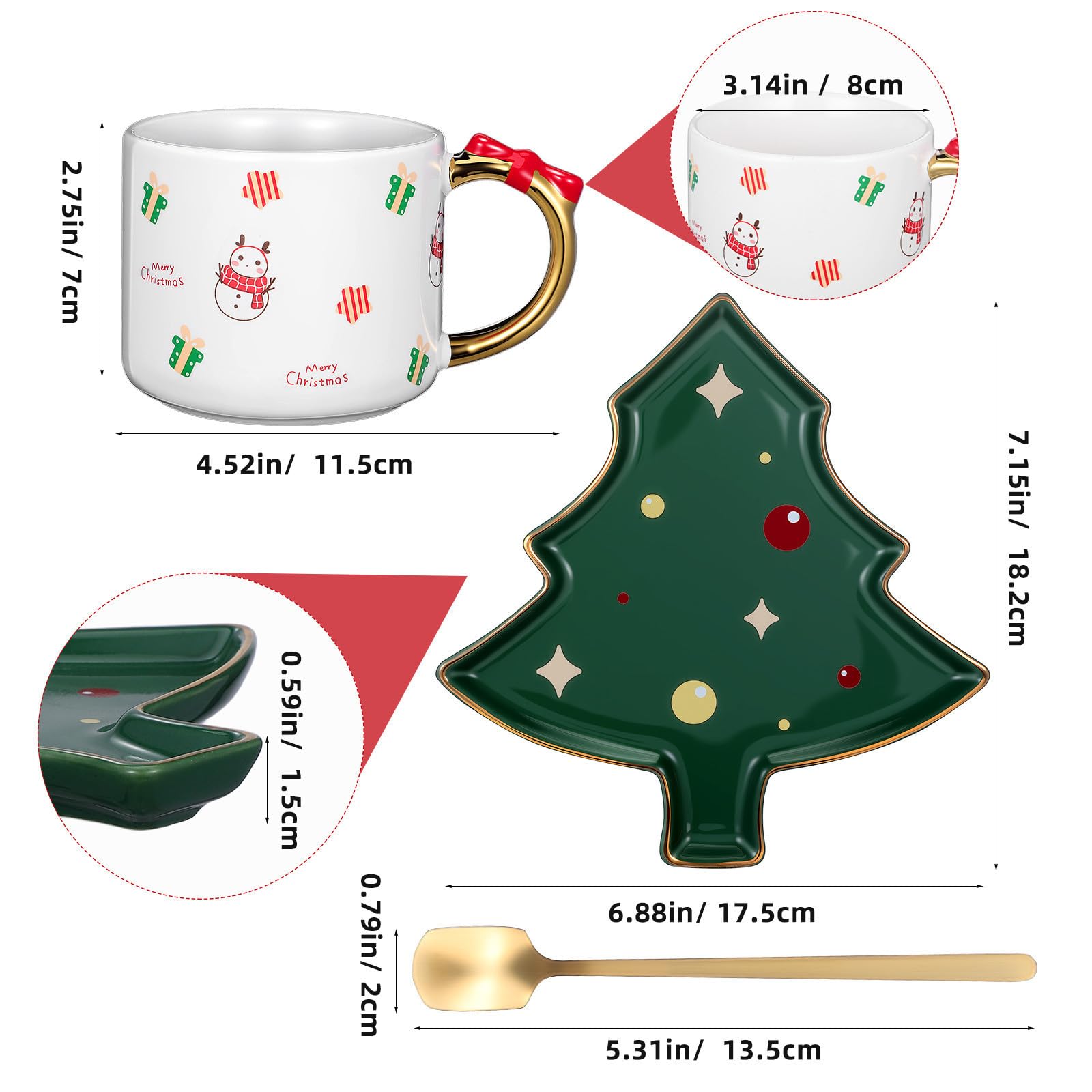Alipis Taza de Café de Cerámica en Forma de Árbol Navideño 240 Ml