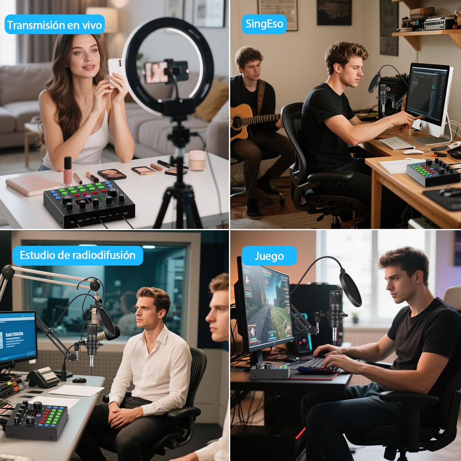 Paquete de equipo para podcast, cambiador de voz y micrófono de condensador, set de micrófonos para podcast para gamers, podcasting, grabación, canto y streaming