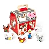 Melissa & Doug Take-Along Wooden Toy Barn, 11-Pc Portable Toddler Playset with Farm Animals & Pop-Up Roof, Preschool Learning Toys for Girls & Boys 2+