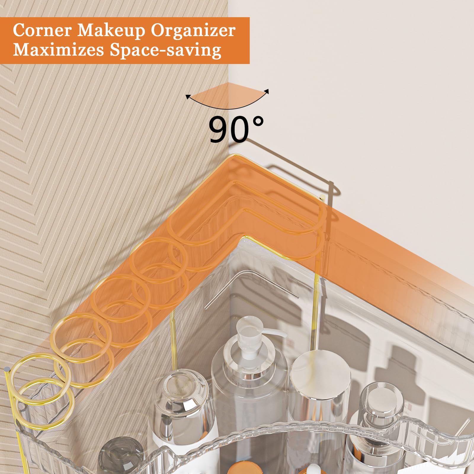 Webetop Eck-Make-up-Organizer für Schminktisch, 2-stöckig, Badezimmer-Kosmetik-Organizer, Arbeitsplatte mit Make-up-Pinselhalter, Eck-Theke, Aufbewahrung, Hautpflege-Organizer für Badezimmer, Kommode,