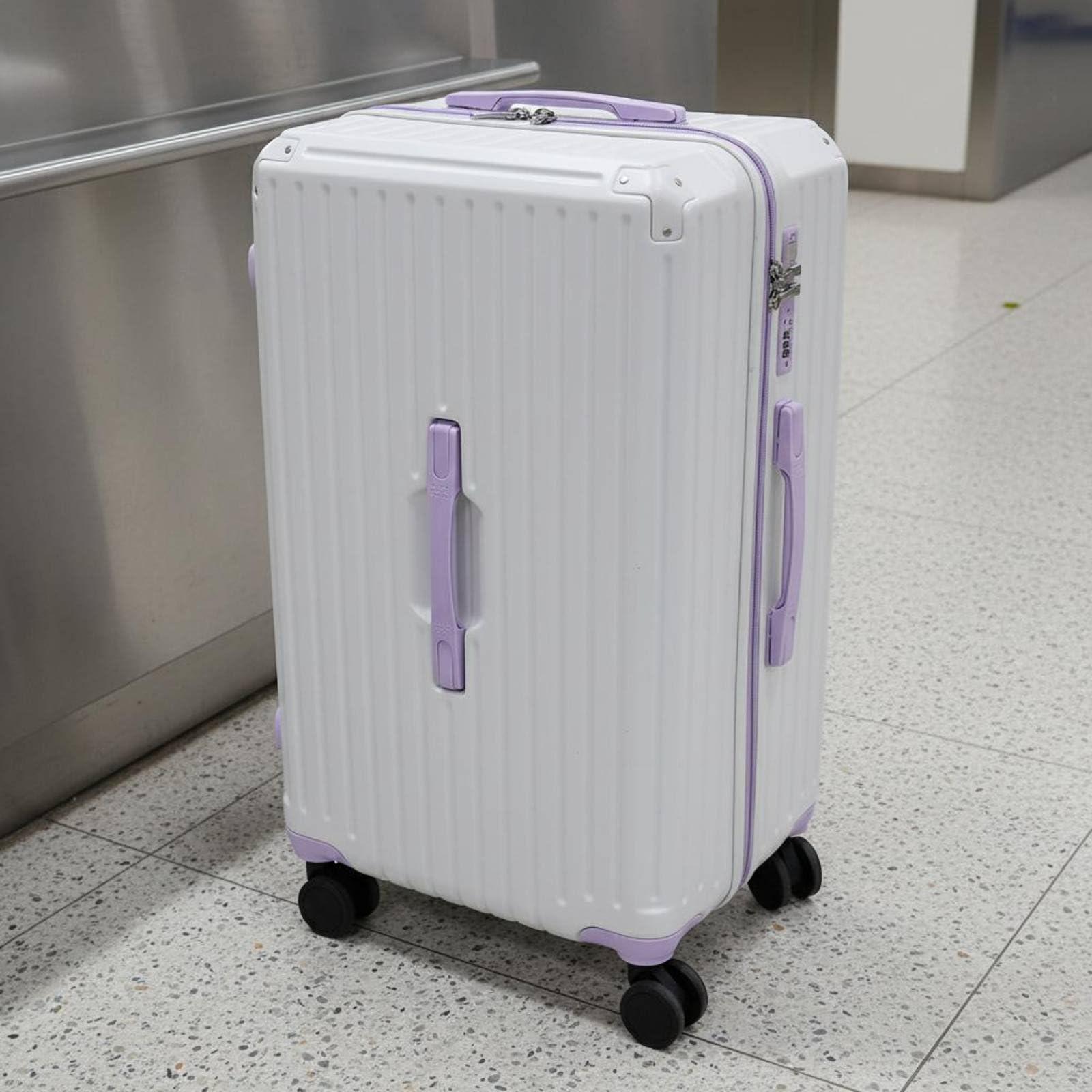 Almencla Valigia Rigida Rotante Trolley Bagaglio Valigia Trolley Valigia da Viaggio Struttura Rigida in Protezione Graffi E Urti Ruote Universali Scorrevoli, Nero, 24 Pollici