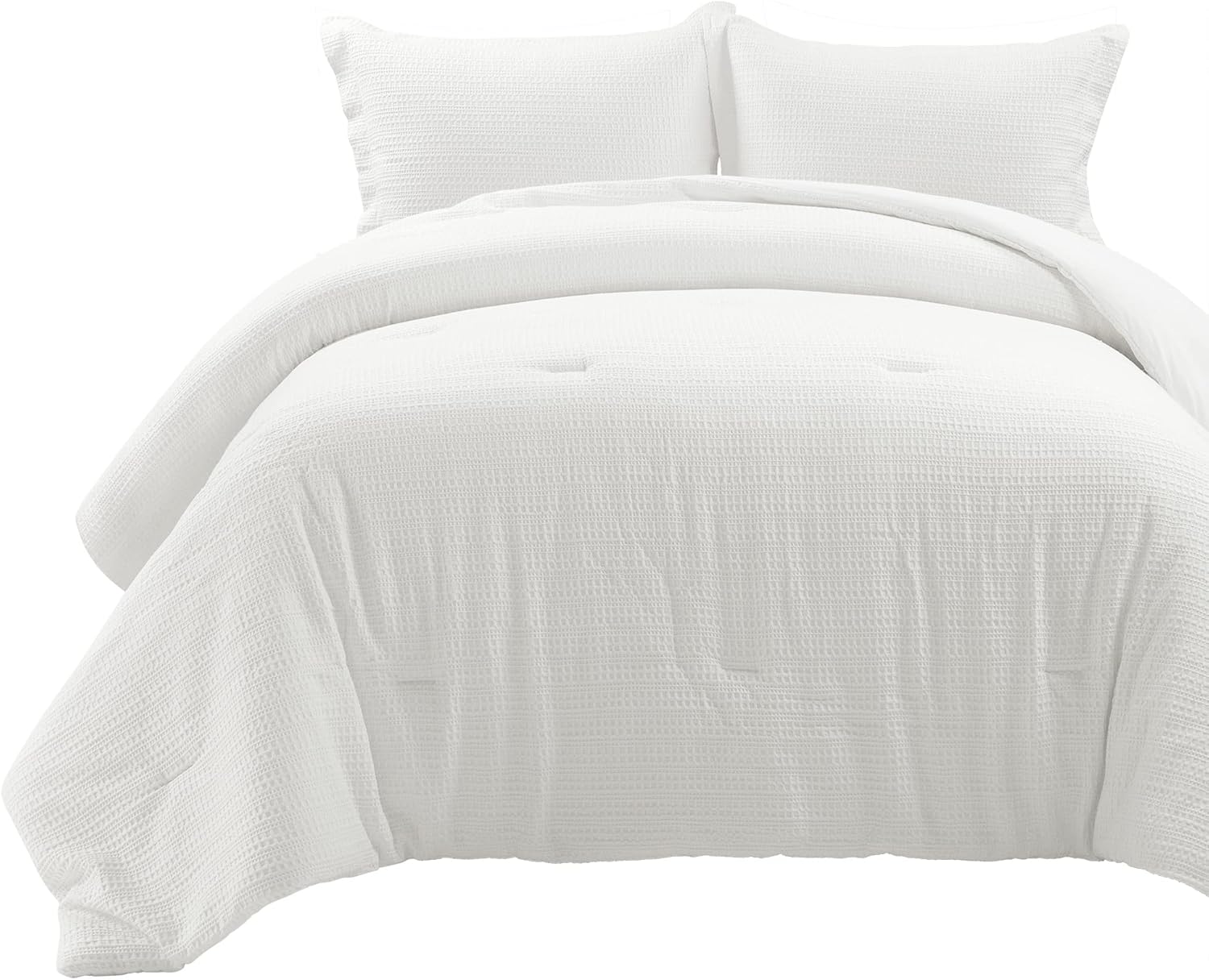 White Cotton Waffle Knit Full Comforter Set