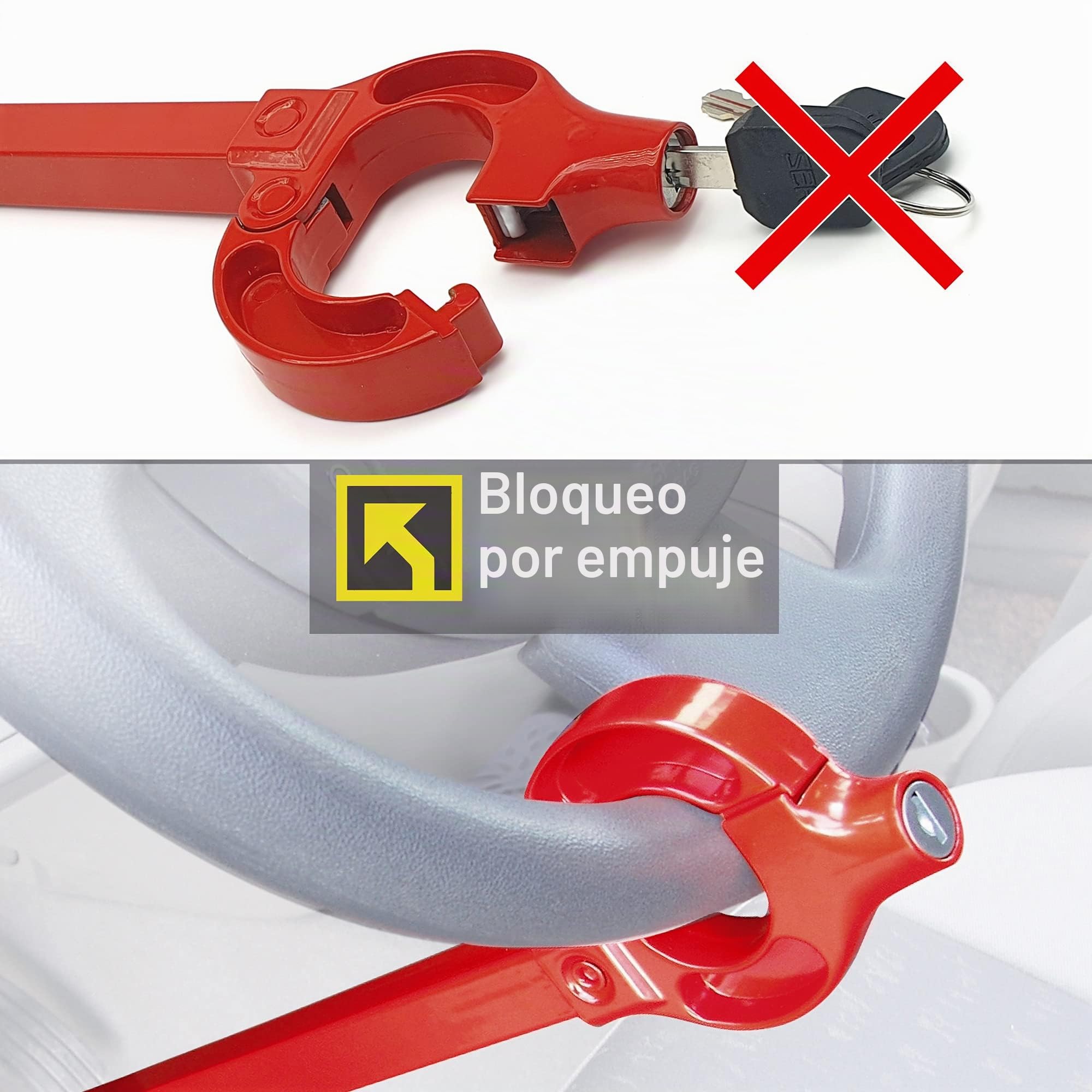 571/B Barra Antirrobo Coche Volante Pedal Original, Rojo Visible Más Disuasorio, Cierre Seguridad Basculante, Bloqueo Inmovilizador Antirobo Freno Embrague para Auto, Furgoneta, Caravana