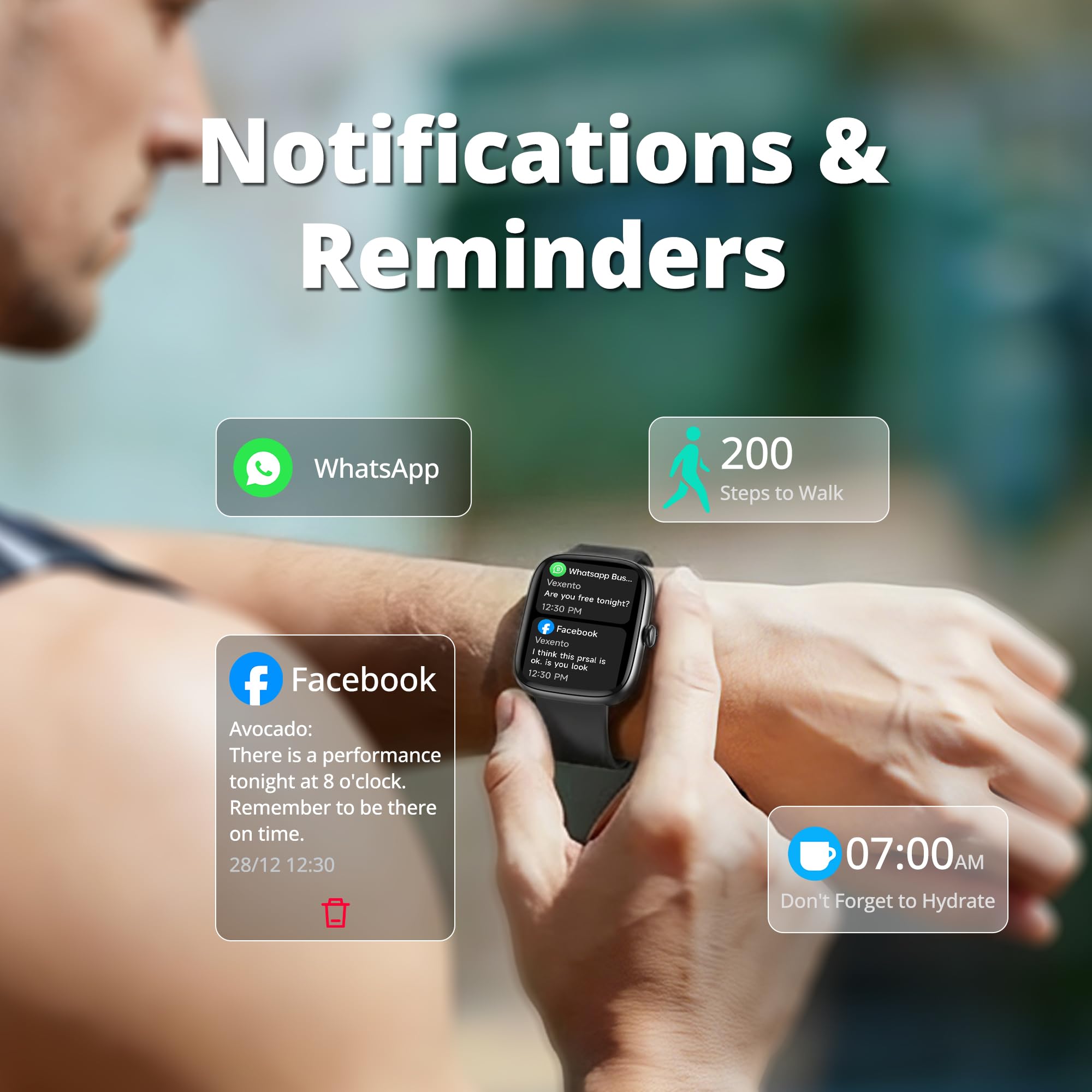 fixwink Smart Watch for Men Women (Answer/Make Call), 1.83" HD Fitness Tracker with Heart Rate/SpO2/Sleep Monitor, Pedometer, 120+ Sport Modes, IP67 Waterproof, 7-Day Battery, for iOS Android, Black in use