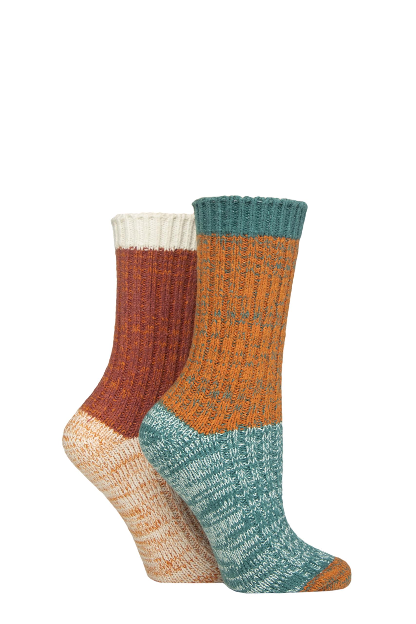 Elle Women's Marmalade Cosy Soft Chunky Ribbed Plain Boot Socks In A Multipack Of 2 Pairs For Walking, Hiking And Trekking In Assorted Colours Sizes 4-8