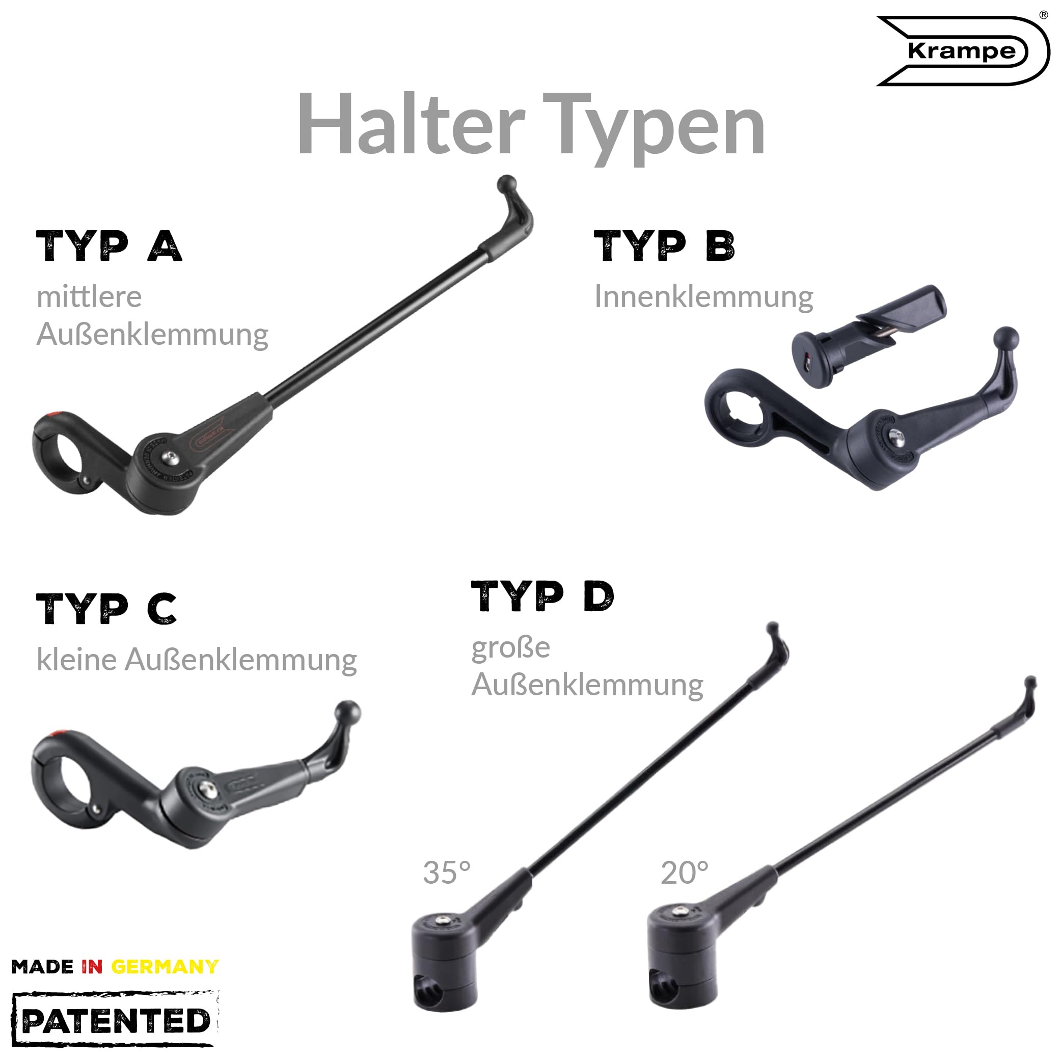Krampe Fahrradspiegel "KF Sport Typ D20"- Made in Germany, stabiler Rückspiegel für E-Bike & Fahrrad, individuell einstellbar, für linke und rechte Lenkerseite erhältlich (Rechts)