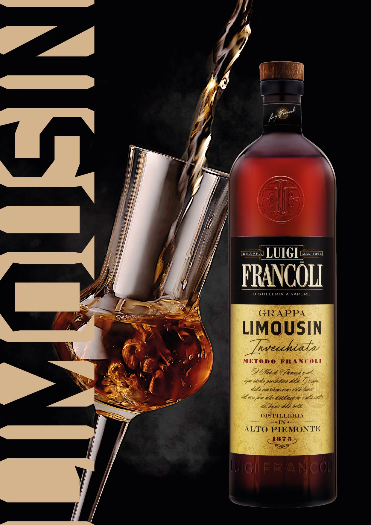 Luigi Francoli - Grappa Limousin 700ml - Grappa da Vitigni Piemontesi Distillazione Ecosostenibile Vinacce Nebbiolo, Dolcetto e Moscato - 42.5% vol.