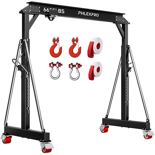 3 Ton Gantry Crane, 6600LBS Capacity, Adjustable Height 8.53 to 12.47ft with Triangle Base, Portable I-Beam Hoist for Factory, Warehouse, Auto Repair & Construction, Black
