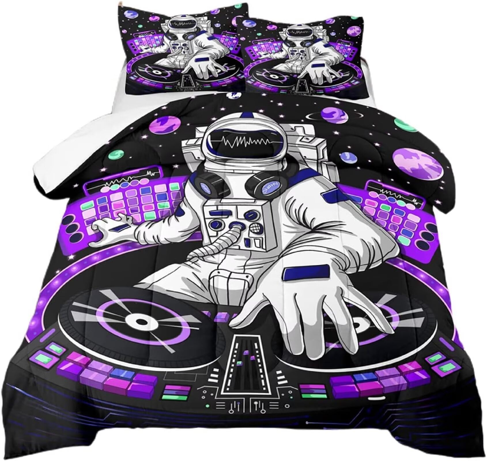 kxry Space Astronaut Galaxy Comforter Sets Queen Size Outer Space Themed Bedroom Decor Bedding Sets Black and Purple Bedding Quilt for Kids Teen Girls