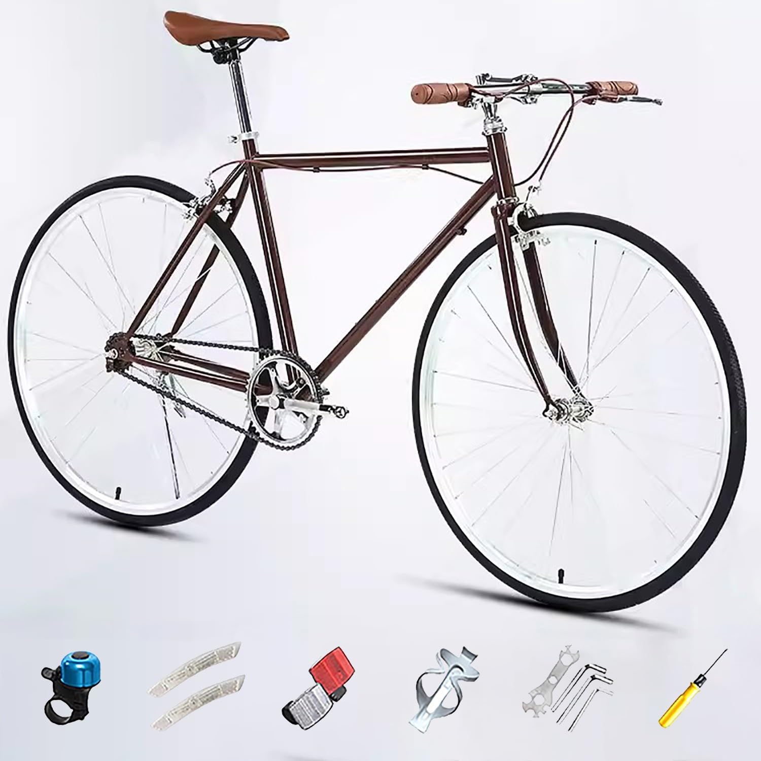 700C Racing Bike for Men Women, High Carbon Steel Frame, Single Speed Bike, Height Adjustable, Lightweight Road Bike, Adult Commuter Bicycle with V-Brake