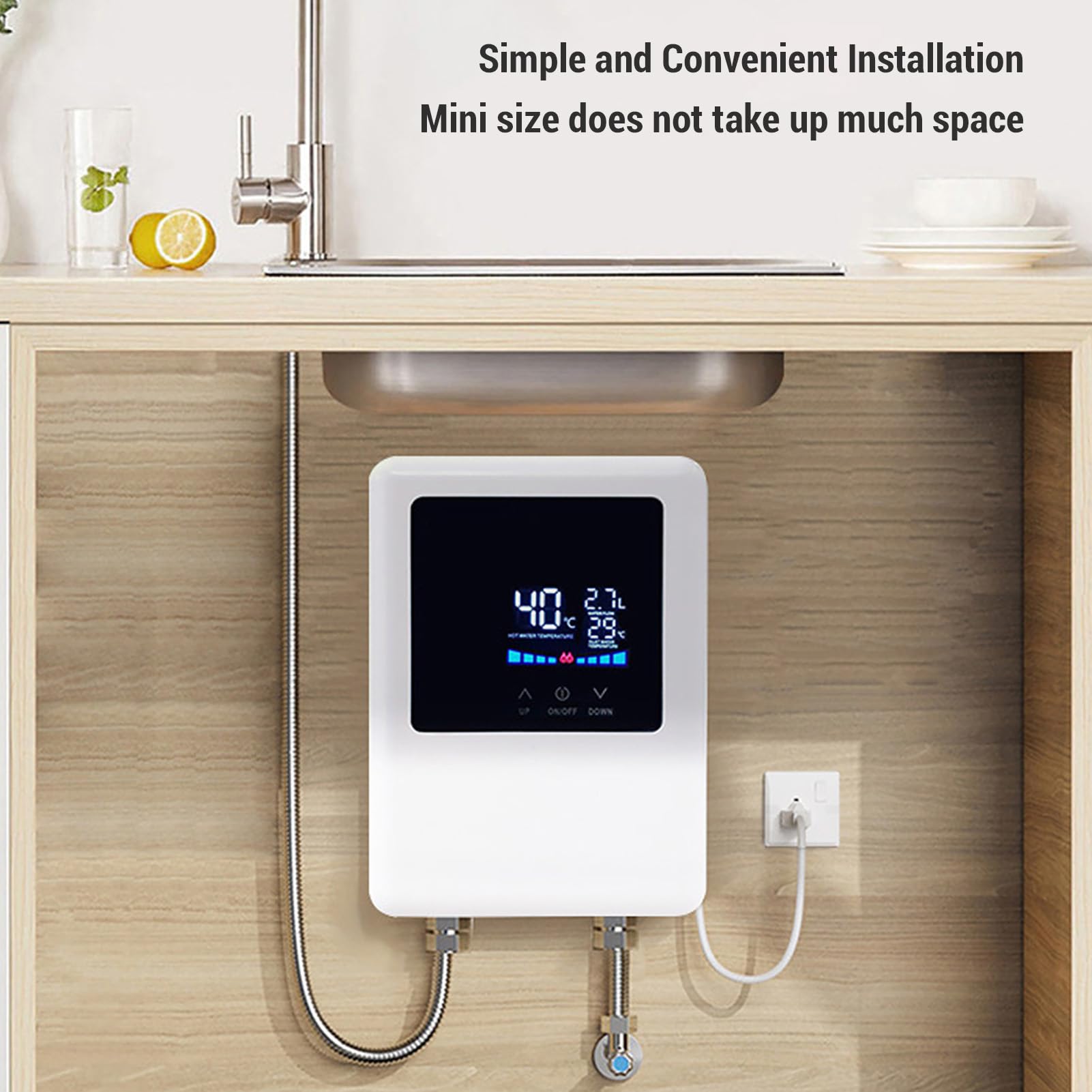 Scallo Idrico Senza Serbatoio, Scaldabagno Istantaneo Elettrico 3000W con Schermo LCD, Sotto la Parete del Lavandino, Riscaldatori Termostati di Conversione di Frequenza per (EU)