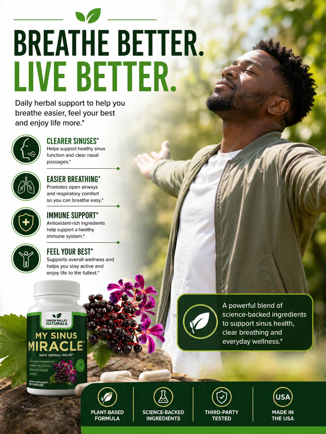 GREEN VALLEY NATURALS My Sinus Miracle – Sinus & Nasal Support Supplement with South African Geranium, Quercetin, Elderberry & NAC | Respiratory & Seasonal Support | 90 Capsules — Amazon image 6