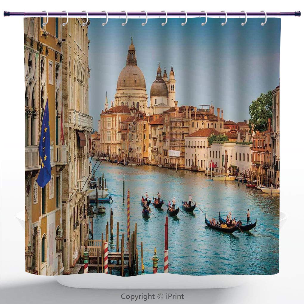 MyCCIC Cool Shower Curtain/Wanderlust Decor,Sunset in Venice Gondolas On Canal Grande with Basilica Di Santa Maria Della Salute, Polyester Bathroom Accessories Home Decoration