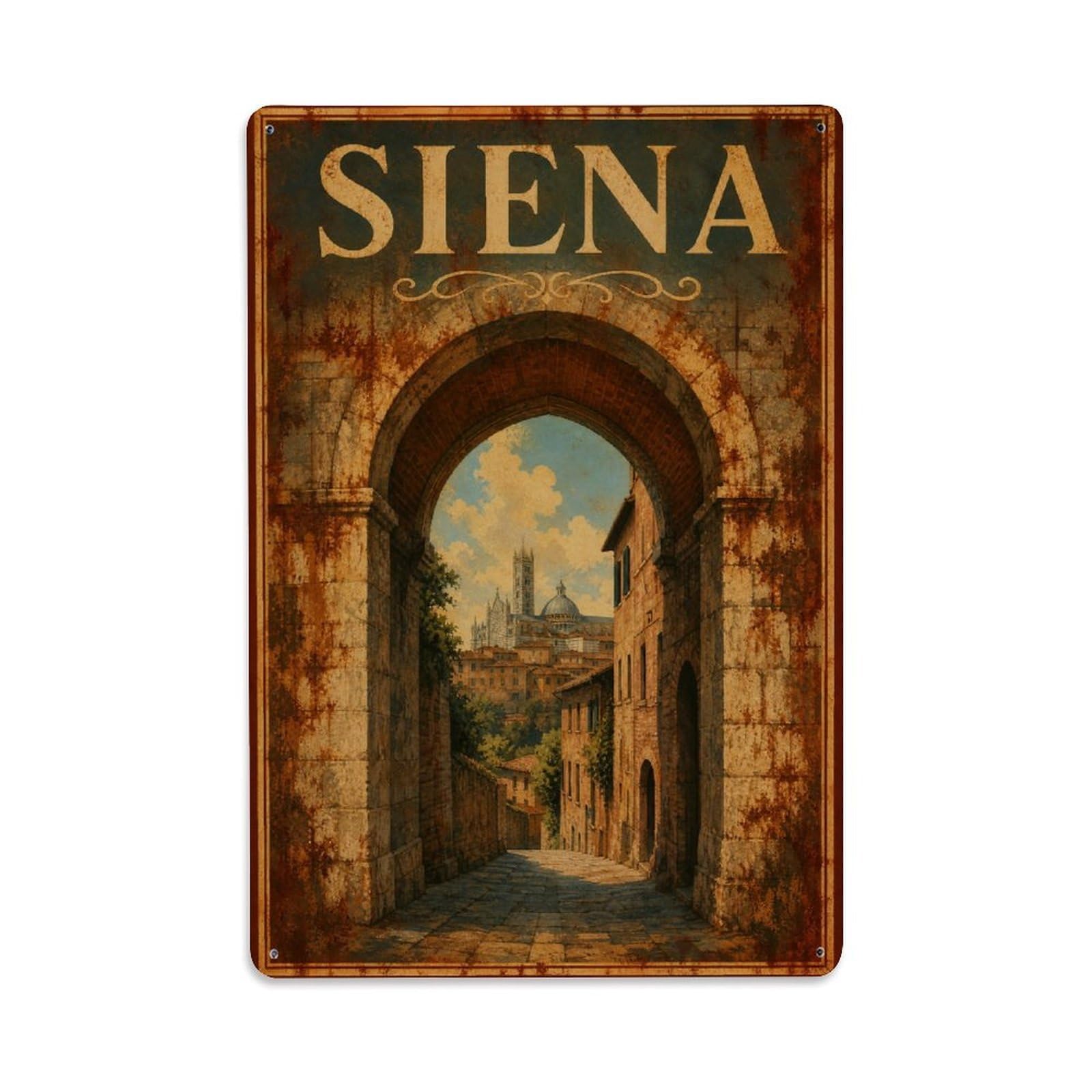 Huiyhb 8X12inch(20X30cm) Vintage Travel Siena Medieval Archway Stone Passage Italy Metal Tin Sign