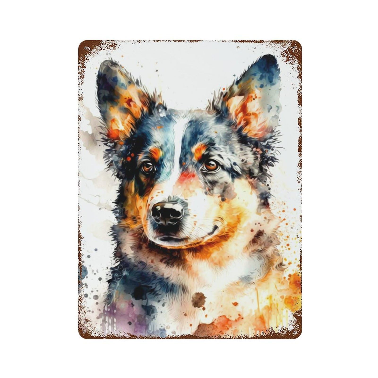 Weathered Tin Sign Australian Shepherd 15.7"x11.8", Rustic Home Decor for Bistro, Counter And Cafe Decor
