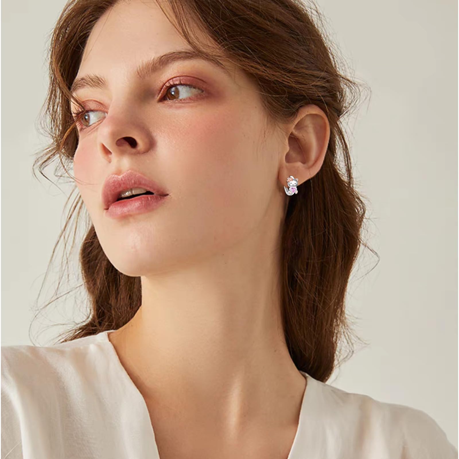 VONALA Einhorn/Faultier/Katze/Schwein/Kuh/Frosch/Hase/Koala Creolen Ohrringe, 925 Sterling Silber Tier Schmuck mit Rosa Zirkonia für Damen Mädchen Kinder