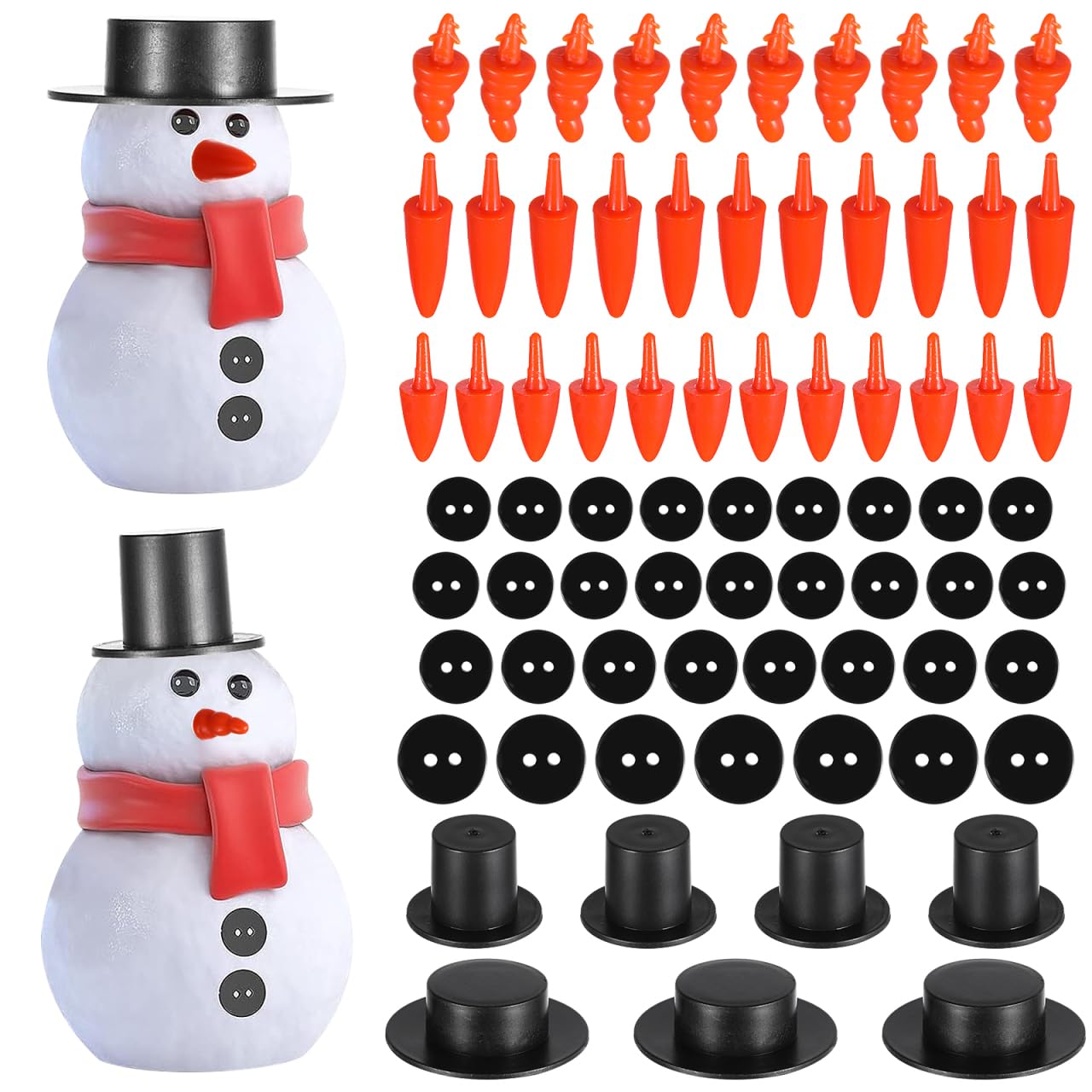 Christmas Snowman Kit, Mini Black Hats Carrot Nose & Buttons DIY Small Snowman Making Accessories Craft for Outdoor 320pcs