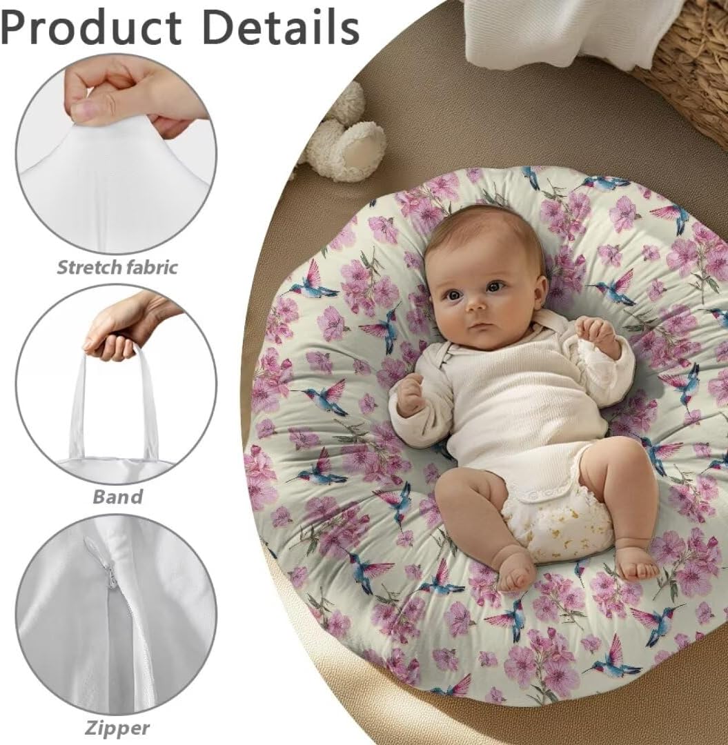 Hummingbird Flower Baby Lounger Cover for Newborn, Baby Nest CoverPortable Nest Sleeper Cover for Infant with Band for 0-24 Month Baby