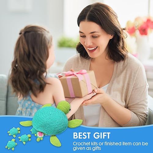 Miniatura 7 de StryWiin Kit de ganchillo para principiantes, kit de 21 piezas de animales de ganchillo de la familia de tortugas con tutoriales en video paso a