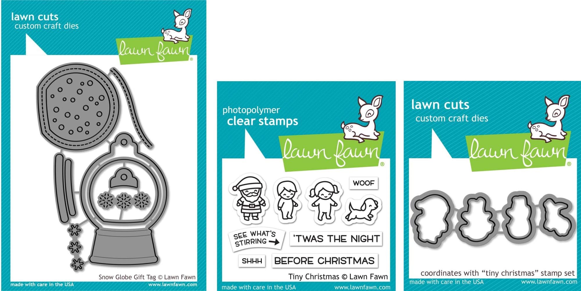 Lawn Fawn Mini Holiday Set - Snow Globe Gift Tag Die and Tiny Christmas Stamp & Dies