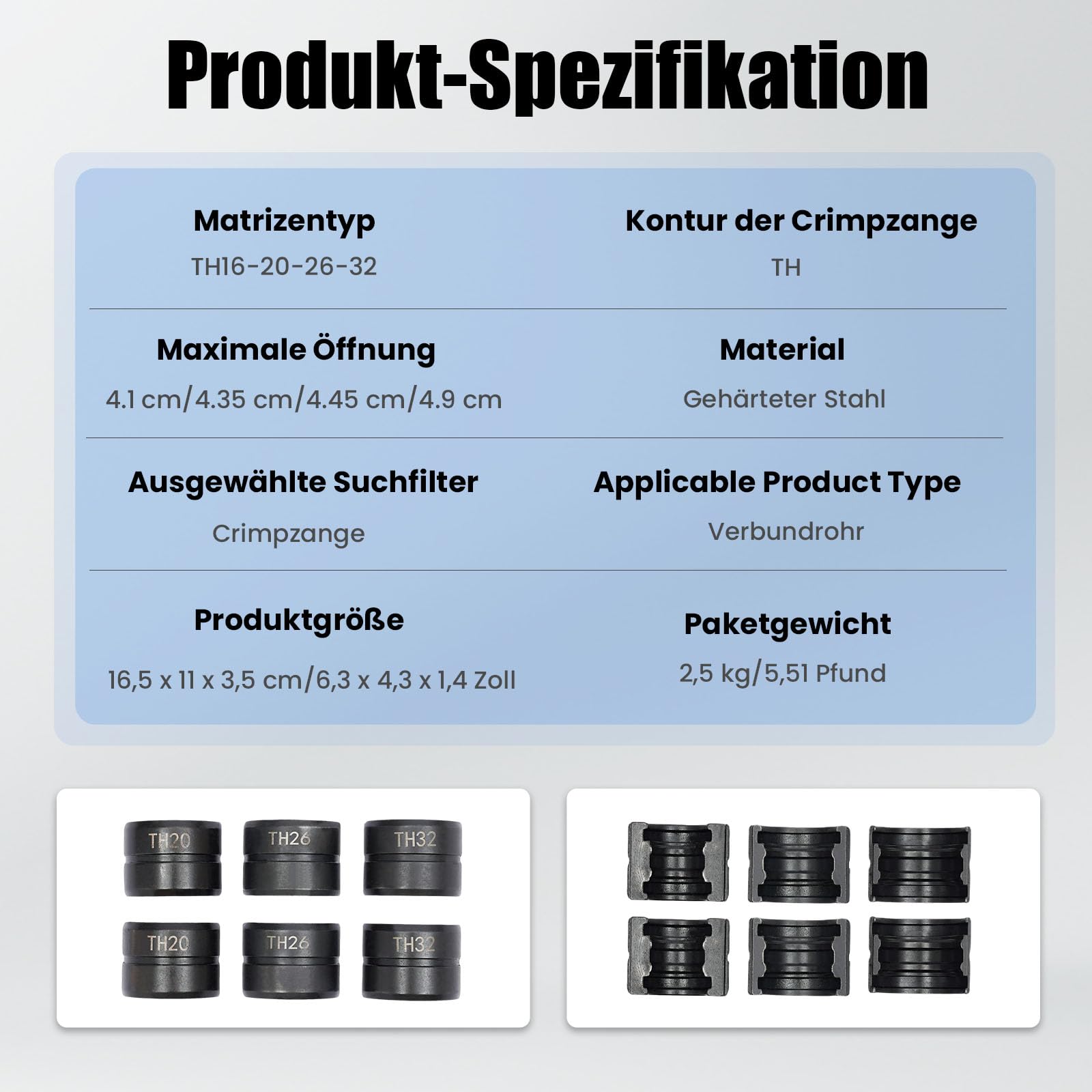 Mordazas de prensado Th Contour 16-32 mm, contorno TH, alicates de prensado profesional, mordaza de prensado con 4 contornos de prensado para tubos compuestos de aluminio y plástico, PEX,