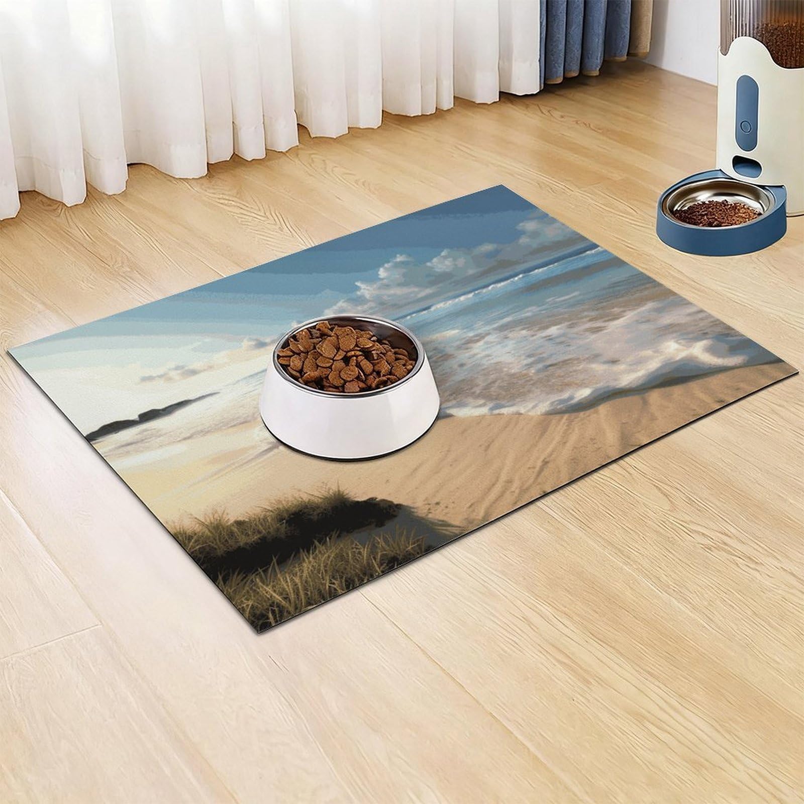Serene Coastal Tapis de nourriture pour chat – Tapis d'alimentation antidérapant pour chien facile à nettoyer pour la nourriture et l'eau, tapis de gamelle pour chien et chat, 61 x 81,3 cm