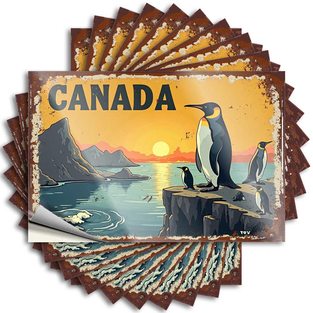 Fzfn Colour Funny Tattoos Aesthetic Decals, Guys Cute Pattern Design For Layered Notebook | Laptop Removable Vinyl Canada: Penguins By The Sunset Coastline(6X9cm)