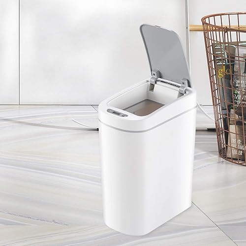 Miniatura 6 de Cesta de basura de 1.8 galones, impermeable, pequeño cubo de basura de plástico estrecho para baño, bote de basura sin contacto, funciona con 2