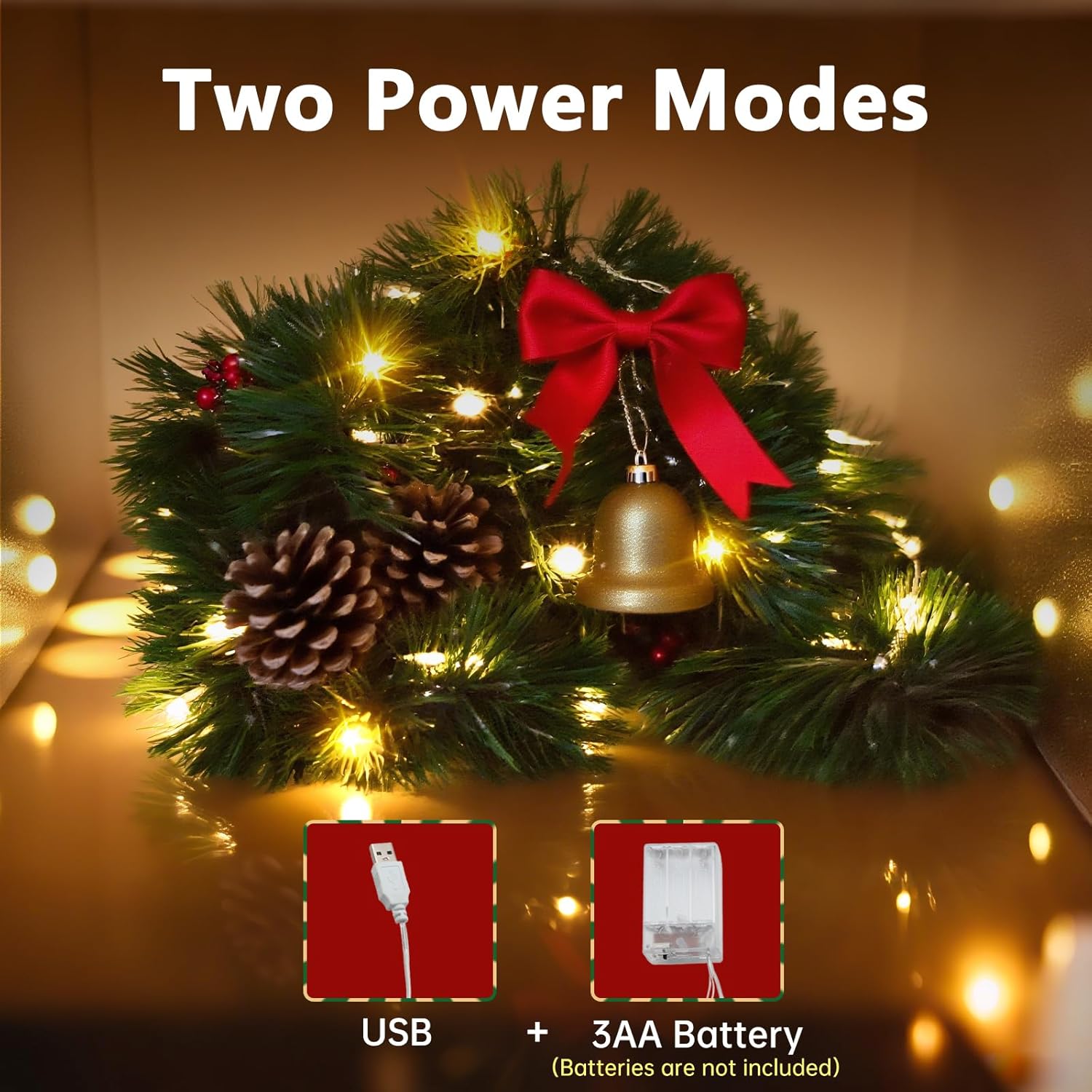 16.4 Ft Christmas Garland Decorations with 50 LED Lights, Artificial Xmas Garland for Indoor Outdoor Christmas Tree Decoration, Holiday Party Supplies - Image 5