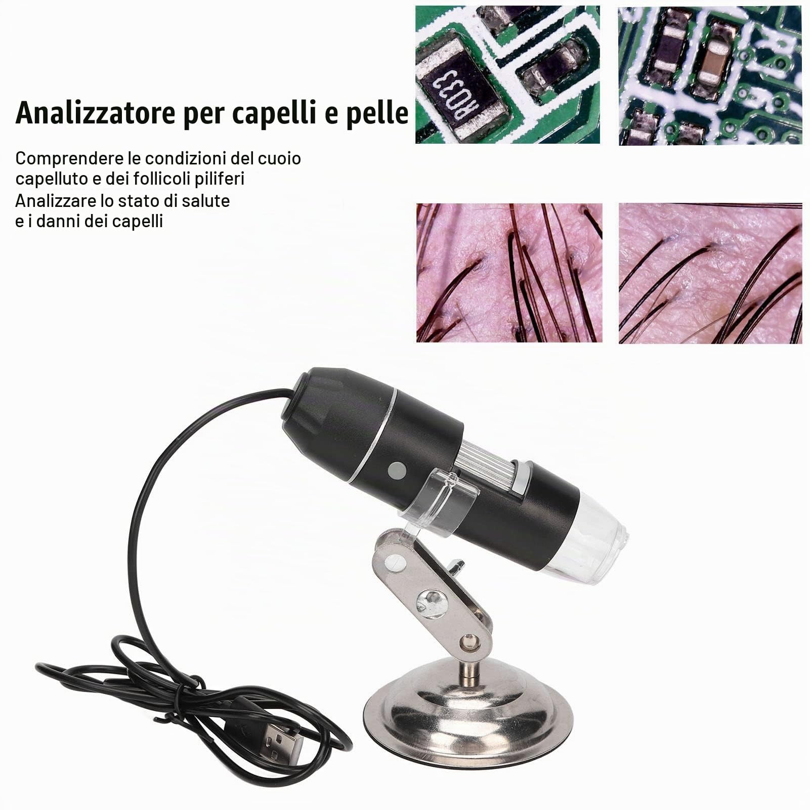 Analizzatore di Capelli per Diagnosi della Pelle, Rilevatore di Cuoio Capelluto per Pelle Analizzatore di Capelli Multifunzionale per Salone di Bellezza per Capelli