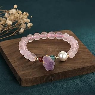 Pulsera con dijes de Cuentas Redondas de Jade y Citrino, Delicada Piedra Preciosa Rosa