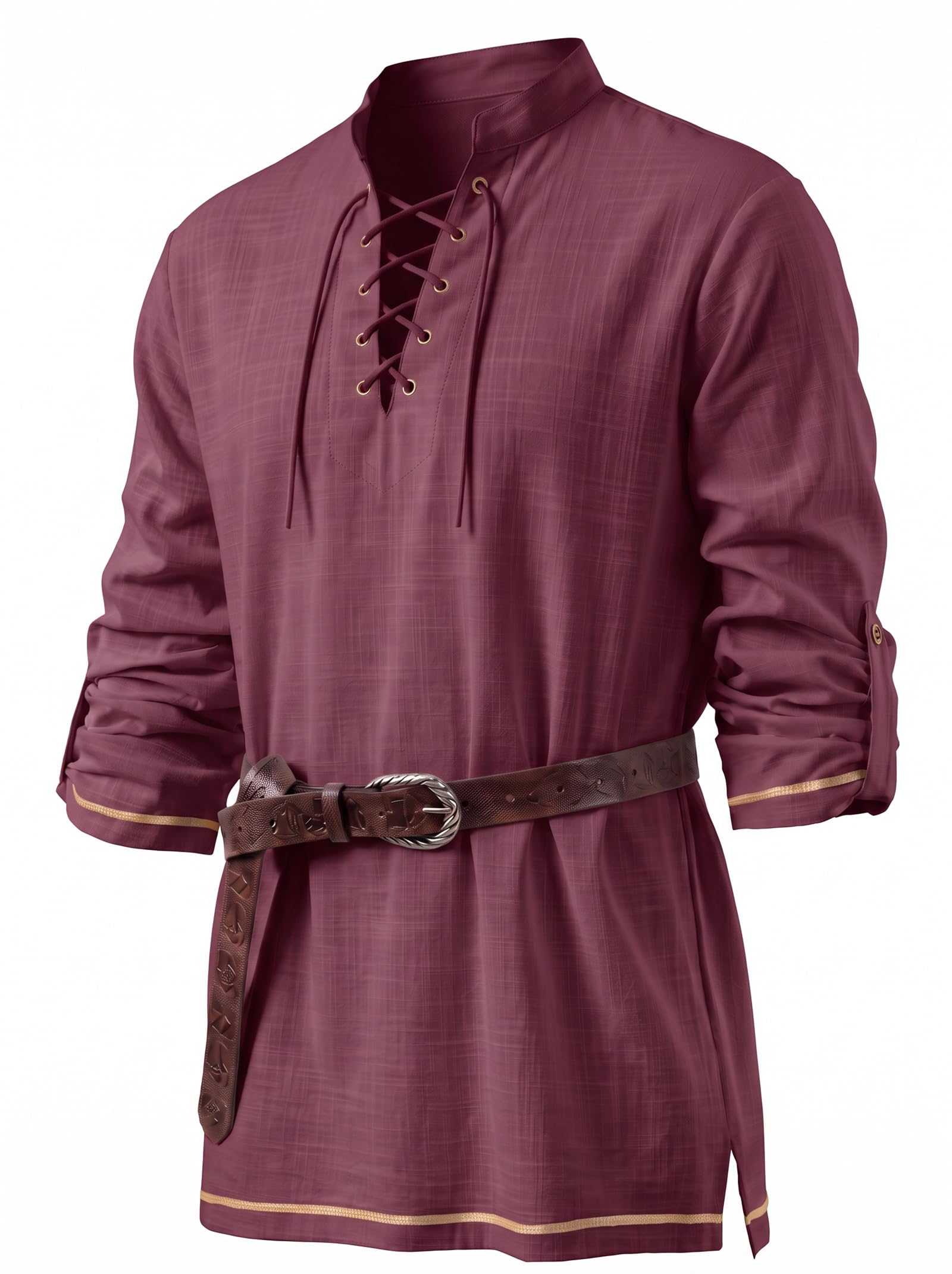 CTU Men's Medieval Pirate Viking Stand Collar Shirt Red 4XL