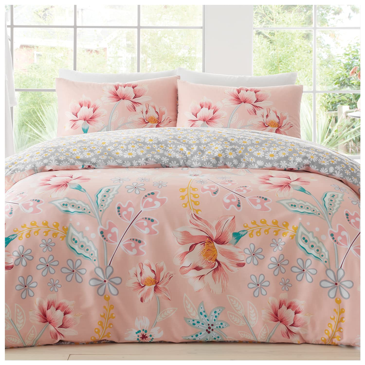 GC GAVENO CAVAILIA Reversible Floral Duvet Cover, Daisy Double Bedding Set
