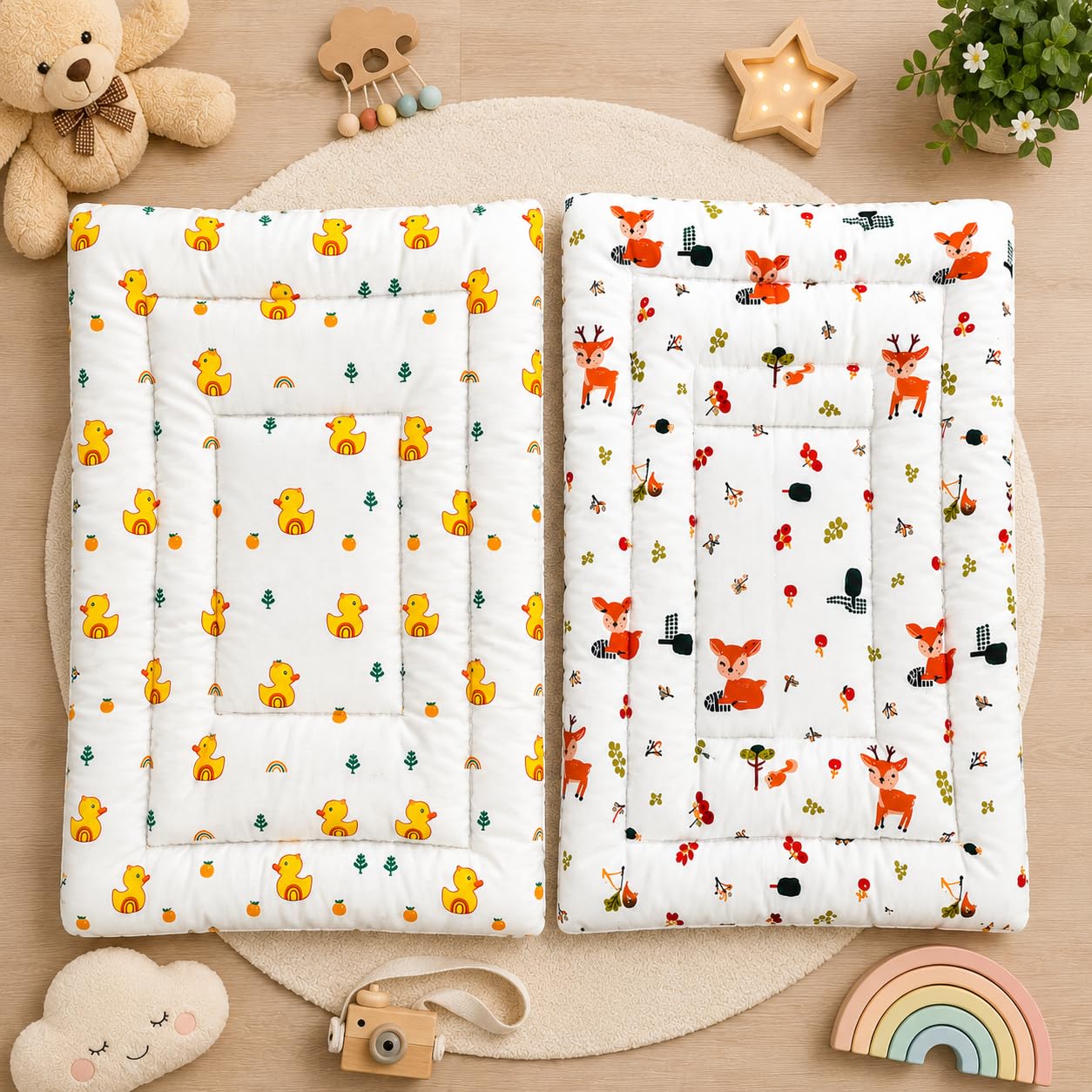 kidcorner Cotton Baby Godadi Combo Pack of 2 | Ultra Soft Printed Cotton Baby Mattress -20×30 Inch Size | Foldable, Washable & Skin Friendly Bedding Set for Newborn Baby-image-10