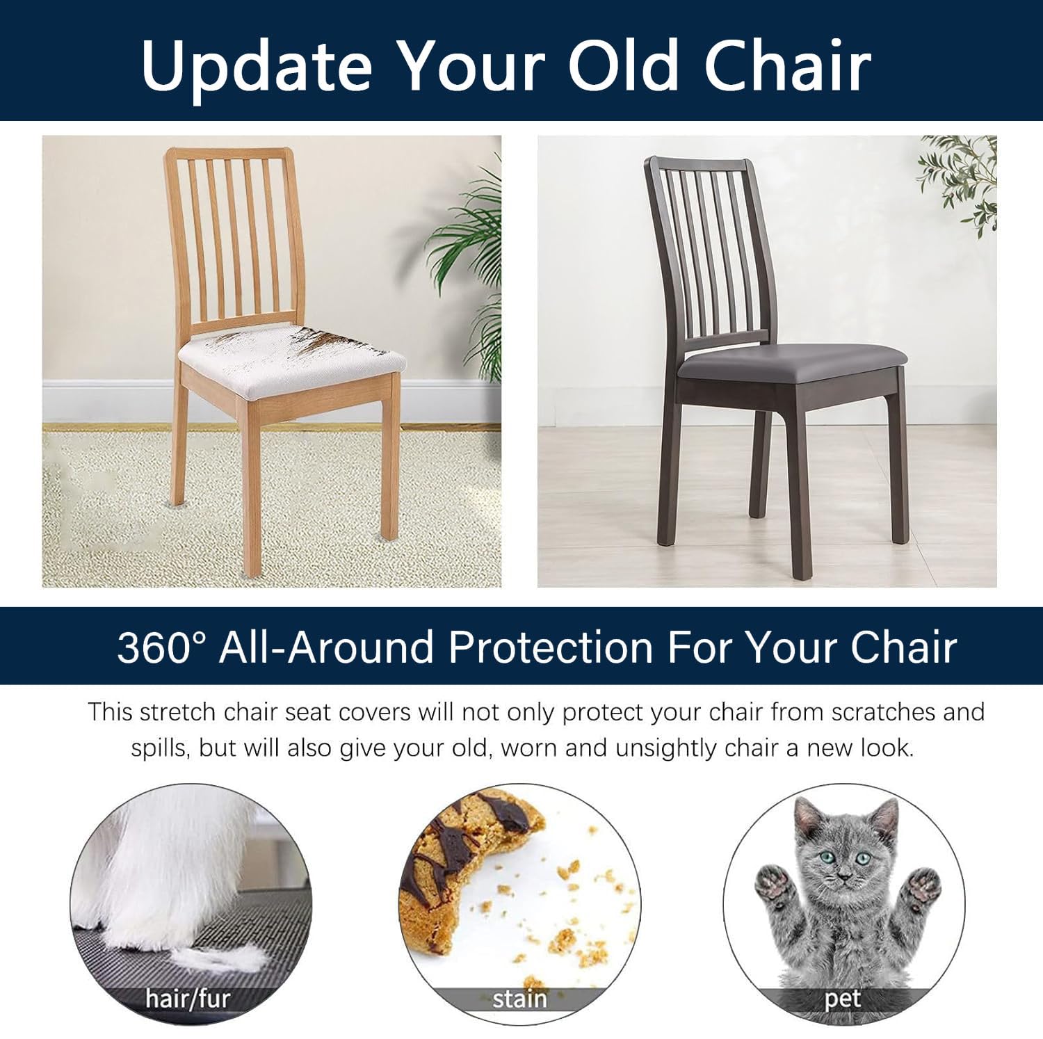 Fundas de asiento impermeables de piel sintética para sillas de comedor