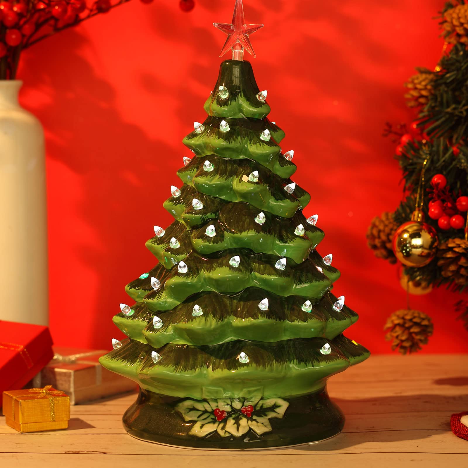 Boao 105 Pcs Ceramic Christmas Tree Bulbs And Star Topper Light