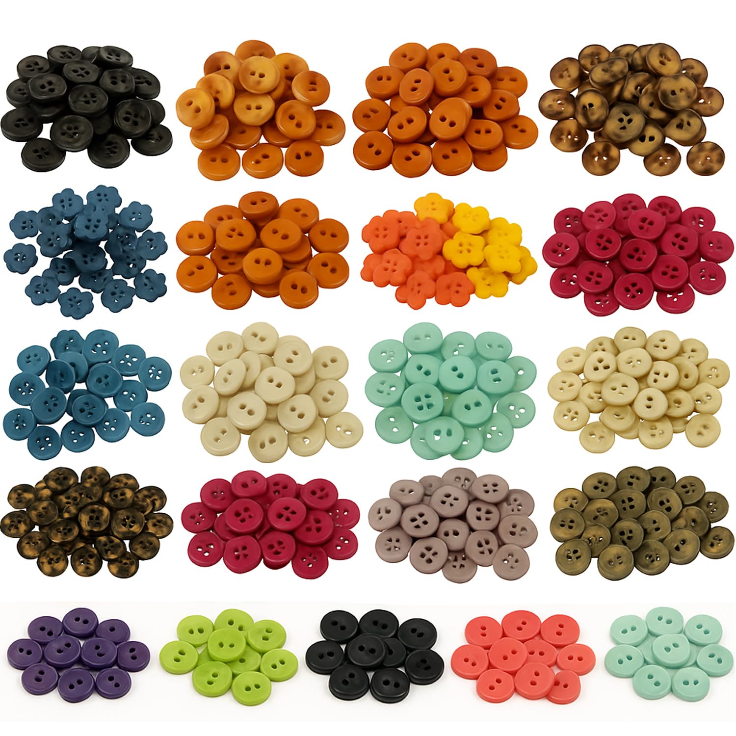 Aakriti 1000-Piece Assorted Buttons Set – 20 Styles × 50 Each | Multicolor Craft Buttons (18 Ligne / 1 cm) for Sewing, DIY, Scrapbooking, Tailoring, School Projects & Embellishments-image-29