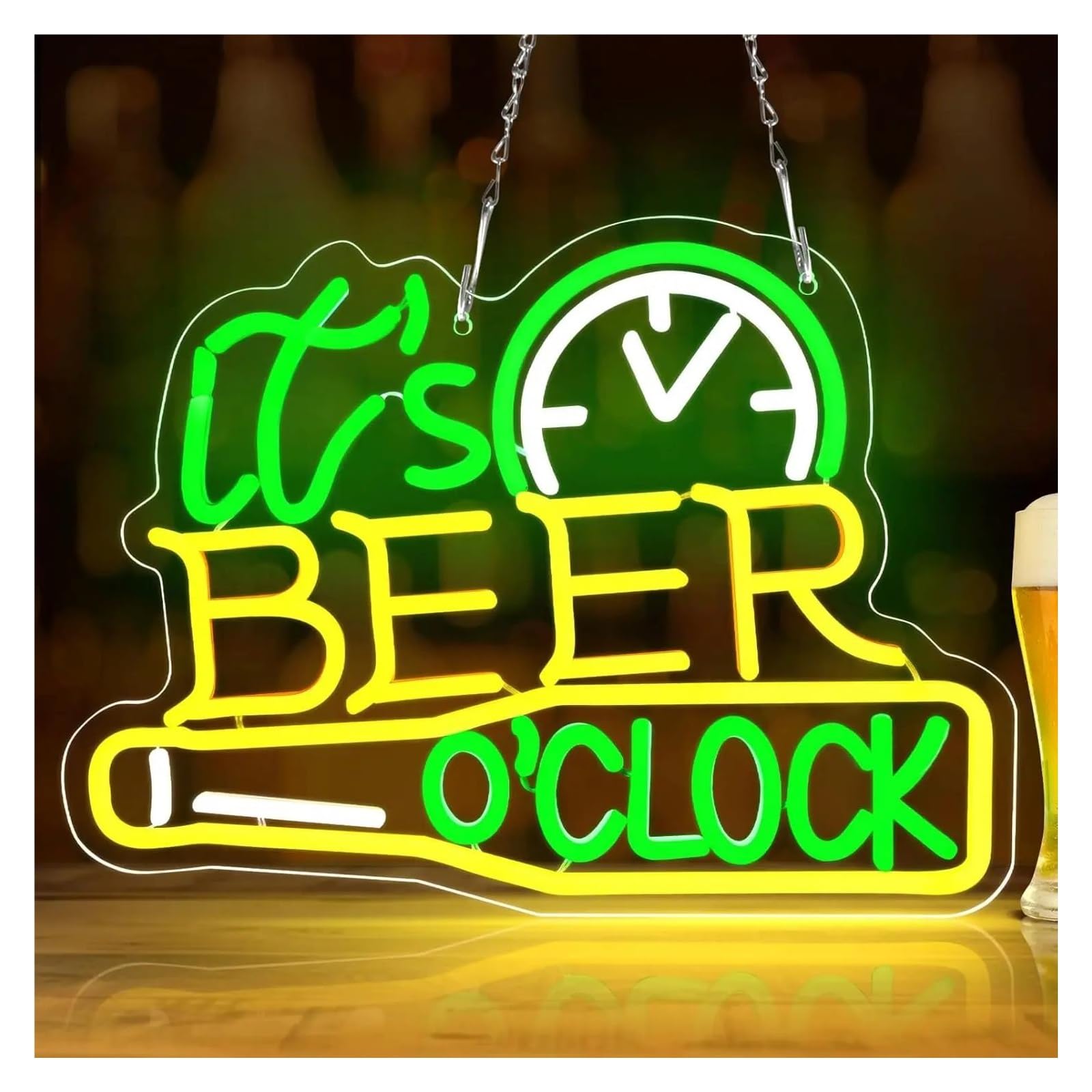 LEMST Sign Lamp Beer Clock Neon USB-Powered, Dimmable Wall Decoration Beer Home Bar Bar Nightclub Restaurant Bedroom 30cmх40cm