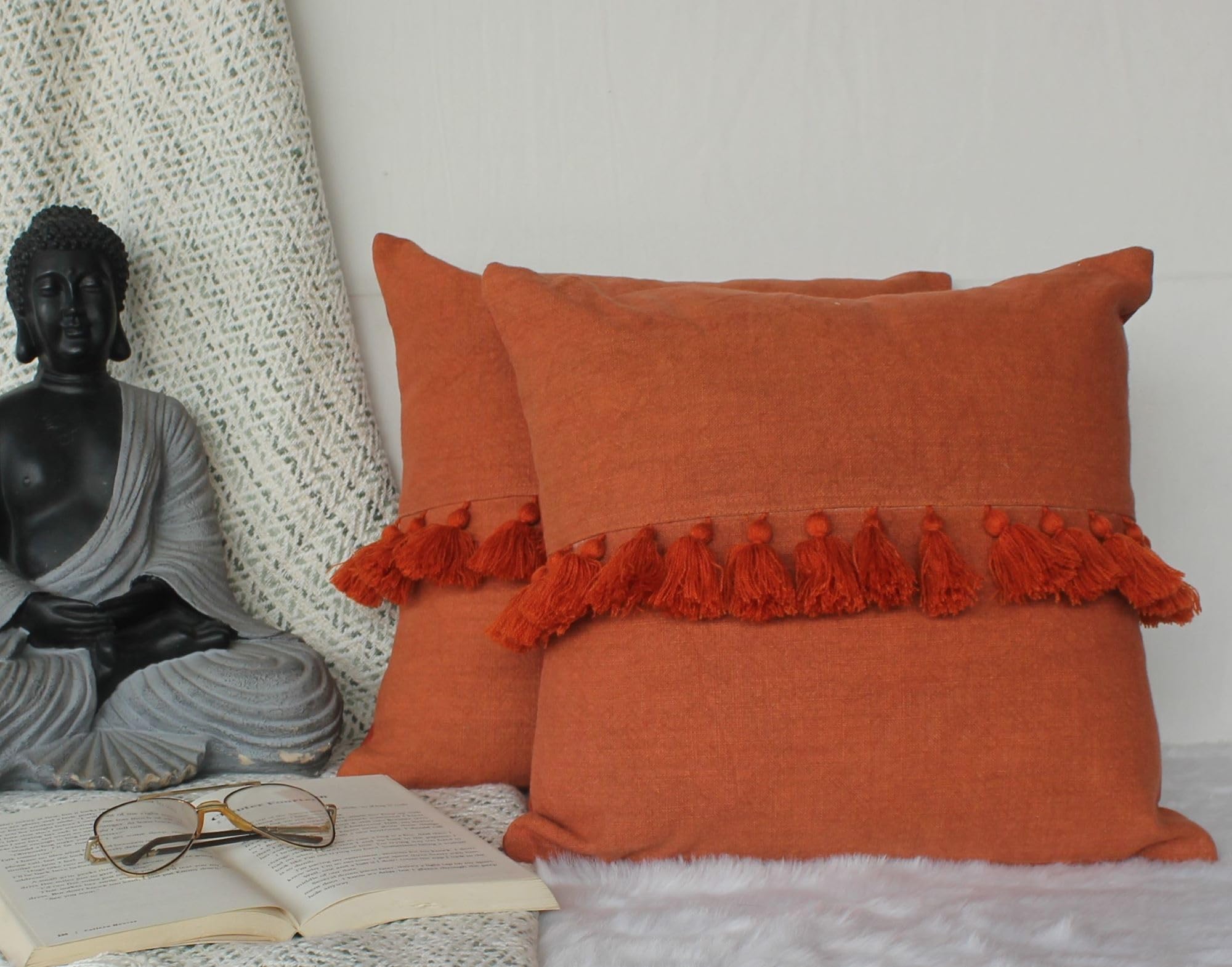Dekor World 2 Piece Small Merit Cotton Tassel Collection Cushion Cover (Rust, 12x12 Inches or 30x30 cm) for Living Room and Bedroom-image-25