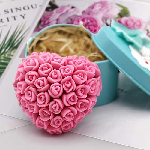 Miniatura 4 de Whaline 4 moldes de silicona 3D rosa – San Valentín surtido de flores de corazón floración forma Fondant vela chocolate caramelo molde – decoración